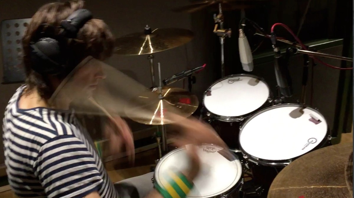 Joe Elliott's Down N Outz Drummer Phil Martini recording new tracks for LP #3, at The Premises Studios, 2017. Mapex Orion Drums, Paiste Cymbals 2002/Dark Energy/Masters, Vic Firth Drumsticks, Aquarian Cymbals, Ludwig Maple 8" Snare Drum, Rock 'n' Roll Drummer, Studio Drummer, recorded by Keith More