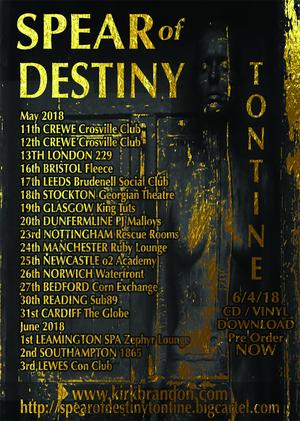 Spear Of Destiny, New LP, Tontine, Kirk Brandon, Westworld, CD/Vinyl/Download, Phil Martini, Wayward Sons, Craig Adams, The Mission, Adrian Portas, Steve Jones, Vic Firth drumsticks, Paiste Cymbals, Mapex Orion drums, Aquarian drumheads, live drummer, studio drummer, Theatre Of Hate, Oyxgene Studios, Manchester