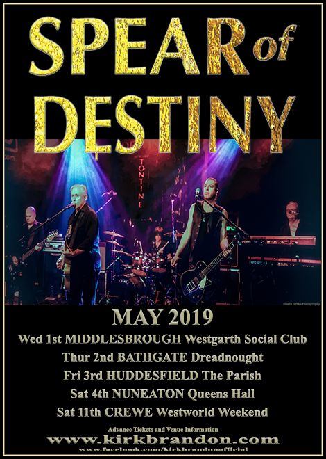 Spear Of Destiny, live 2019, Westworld Weekender XVII, Kirk Brandon, Phil Martini, Drummer, Craig Adams, Adrian Portas, Steve Allan Jones, Paiste 2002, Vic Firth 3A, Ludwig Black Beauty 14 x 6.5, Le Blond, Grapes Of Wrath, One Eyed Jacks, May 2019, Middlesborough, Bathgate, Huddersfield, Nuneaton, Crewe, Tontine LP