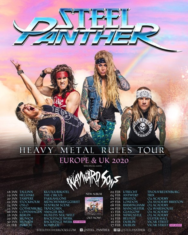 Wayward Sons, Steel Panther, UK & European Tour 2020, The Truth Ain't What It Used To Be, 2nd Album, Heavy Metal Rules Tour, Ghosts Of Yet To Come, British Rock, Phil Martini drummer, Toby Jepson, Sam Wood, Nic Wastell, Dave Kemp, Phil Martini Martin, Michael Starr, Satchel, Lexxi Foxx, Stix Zadinia, Paiste Cymbals, Vic Firth Drumsticks, Remo Drumheads, Ludwig Vistalite, Black Beauty, Tama Iron Cobra, Meinl Cowbell X-Ray Touring, Frontiers Music, Live Nation, Live music, Rock Shows 2020