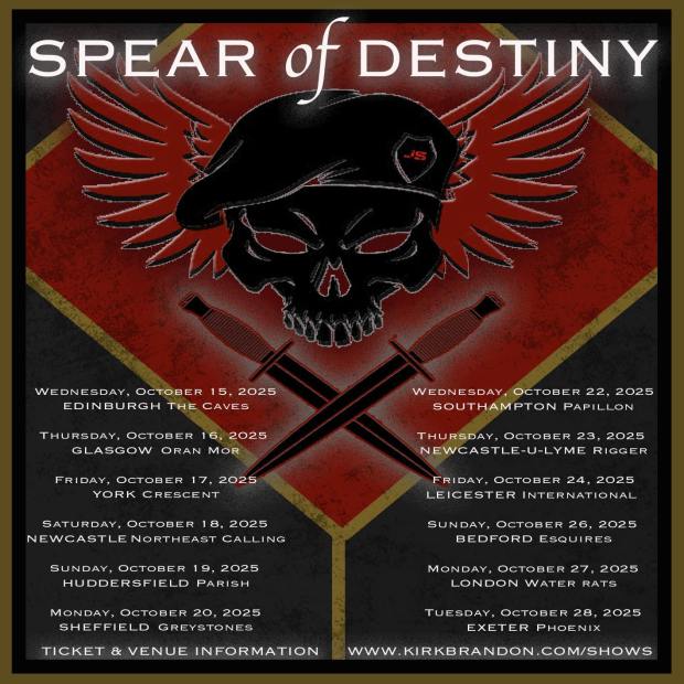 Spear Of Destiny UK Tour October 2025. Kirk Brandon. Phil Martini Drummer.